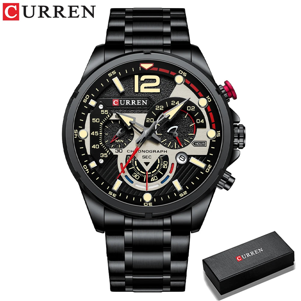 CURREN Men’s Fashion Quartz Sport Watch – Stainless Steel Chronograph with Luminous Dial
