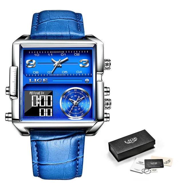 LIGE Men’s Black Steel Digital Dual Display Sports Chronograph – Waterproof Quartz Military Watch