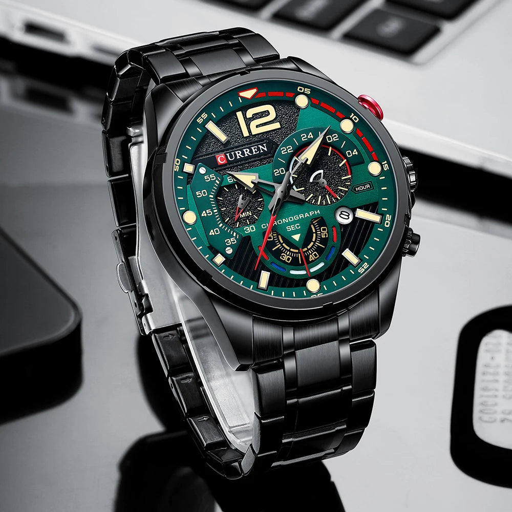 CURREN Men’s Fashion Quartz Sport Watch – Stainless Steel Chronograph with Luminous Dial