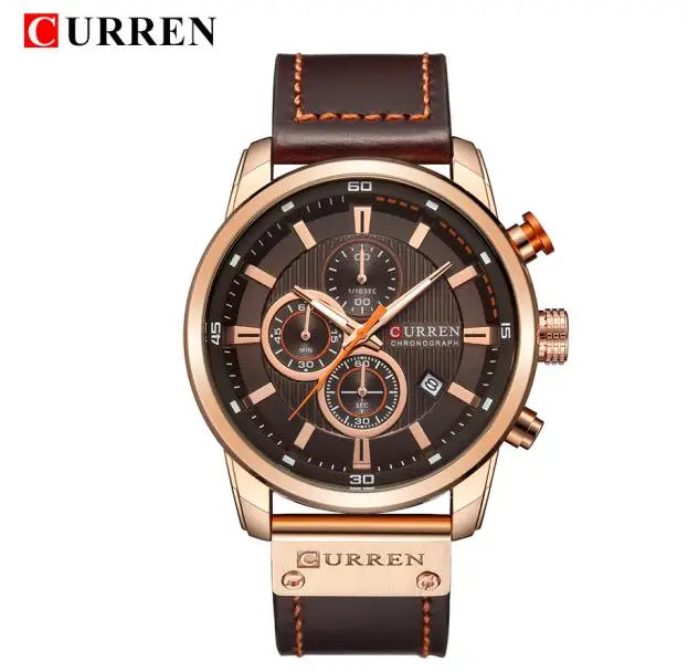 CURREN Men’s Military Leather Sports Quartz Watch – Chronograph Wristwatch