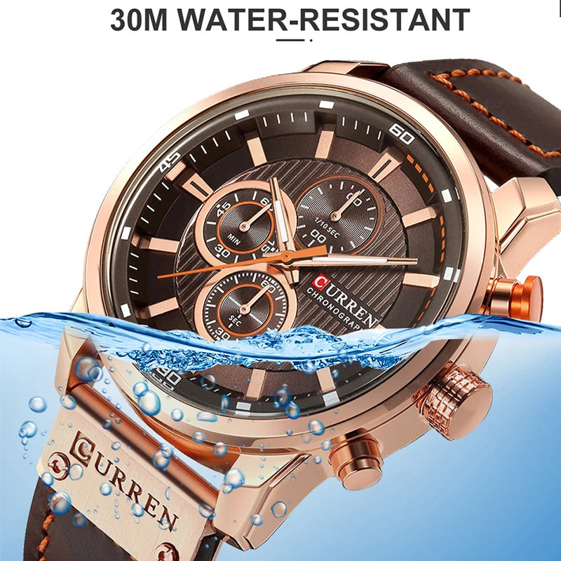 CURREN Men’s Military Leather Sports Quartz Watch – Chronograph Wristwatch