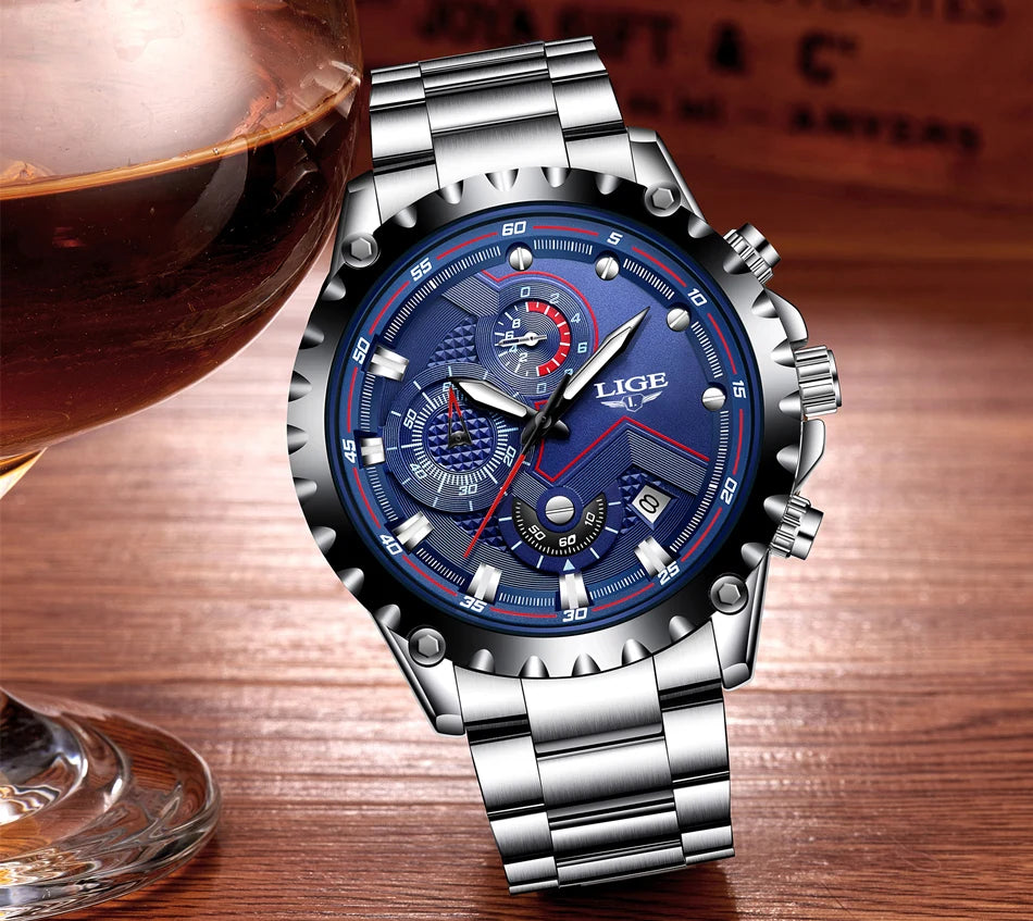 LIGE 2025 Men’s Fashion Quartz Watch – A premium all-steel timepiece combining luxury design with everyday functionality.