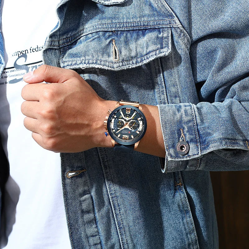 CURREN Luxury Men’s Analog Leather Sports Watch – Military Date Quartz Timepiece