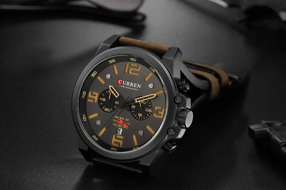CURREN Luxury Men’s Leather Quartz Watch – Fashion Business Sport Date Display