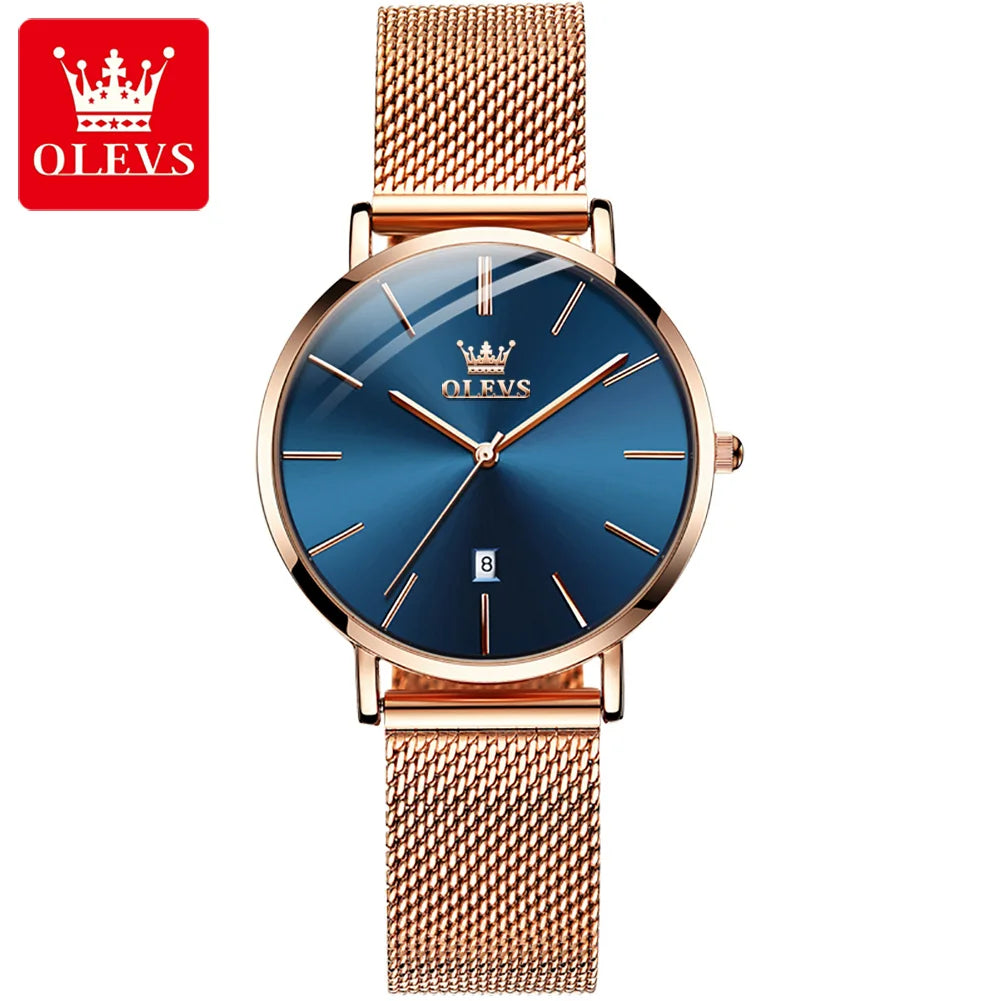 OLEVS 5869 Original Quartz Watch for Women Ultra Thin 6.5mm Simple Fashion Auto Date Hand Clock 30m Waterproof Ladies Wristwatch