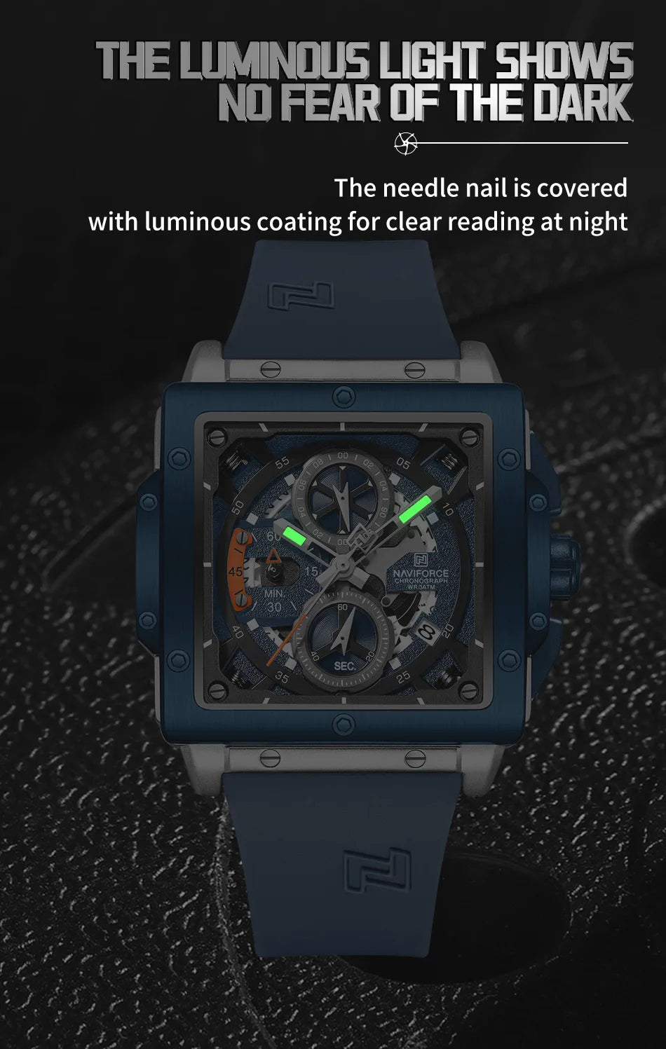 NAVIFORCE Watches for men Sports Unique Square Quartz Date Display Watch Multifunction Chronograph Waterproof Luxury WristWatch