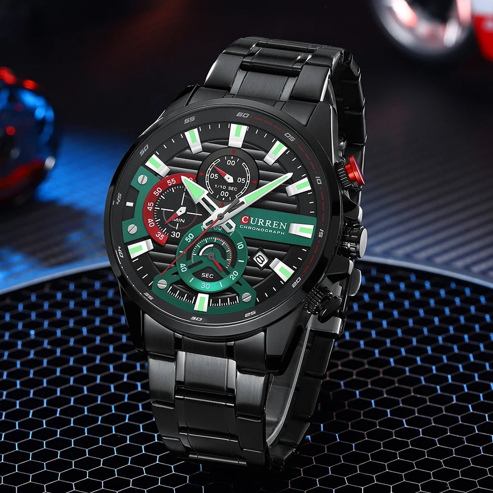CURREN Men’s Sports Casual Quartz Watch – Stainless Steel Chronograph with Auto Date