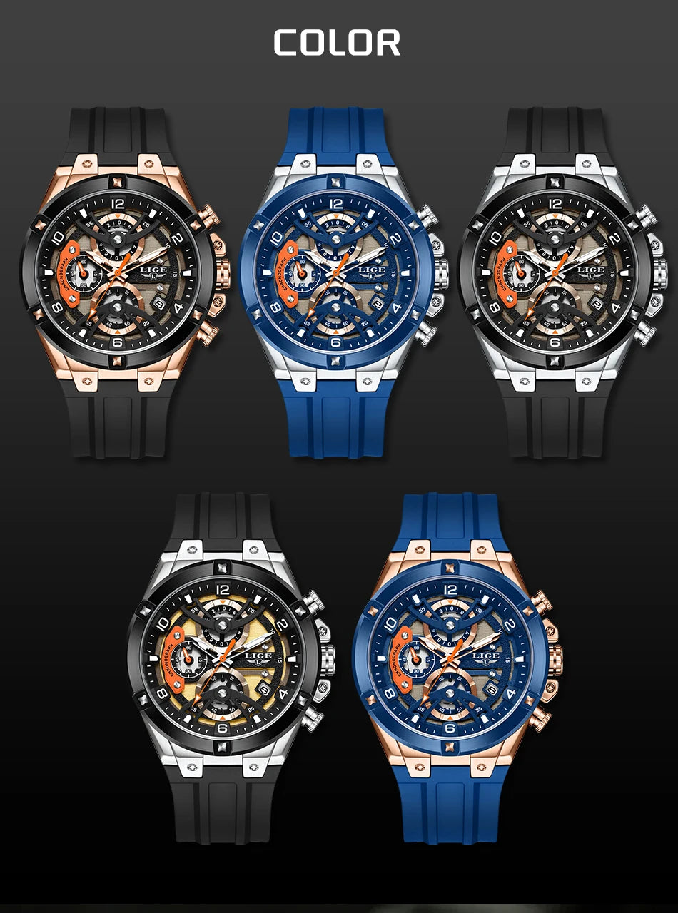 LIGE Military Sports Edition — a rugged and stylish men's quartz chronograph designed for adventure, precision, and everyday wear.