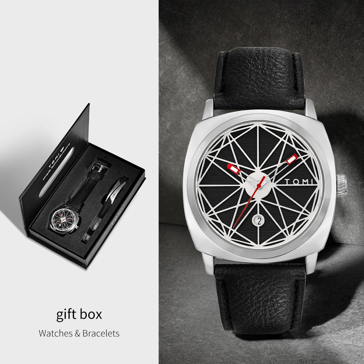 TOMI 2024 New 2PCS Men's Watch Bracelet Gift Set Luxury Business Versatile Calendar Men's Quartz Watch and Watch Gift Reloj