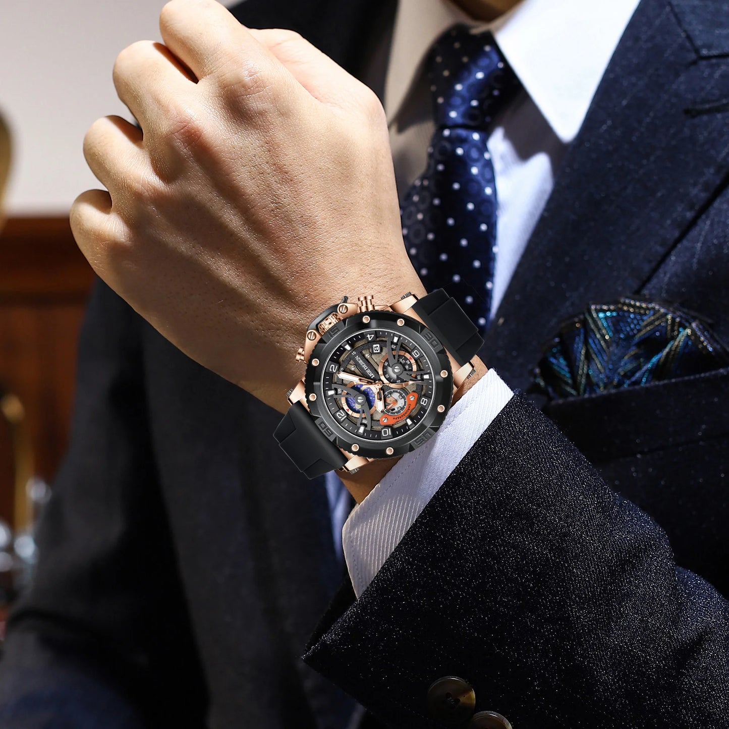 LIGE Sports Chronograph is a premium-quality men’s wristwatch featuring a rugged design with real chronograph sub-dials, made for active and style-conscious individuals.