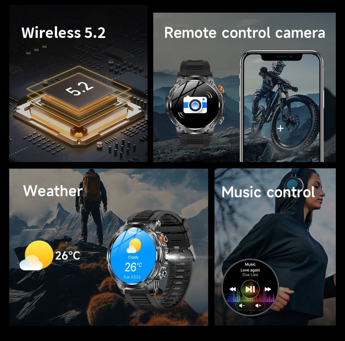 LIGE Men’s Smartwatch – 1000mAh Battery, Outdoor Flashlight, Bluetooth Call, Waterproof Fitness Tracker
