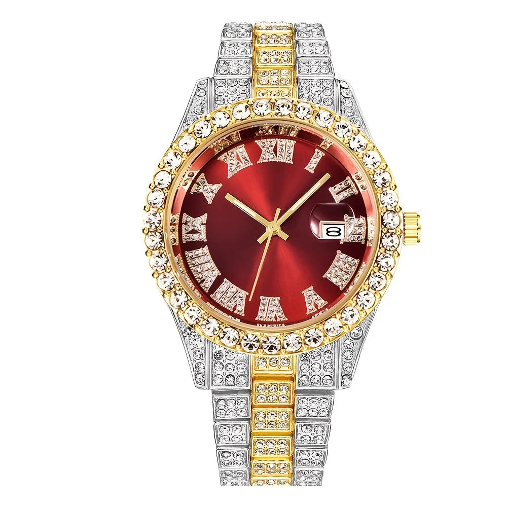 Luxorive IceFlex Retro – Bling Rhinestone Quartz Watch for Men