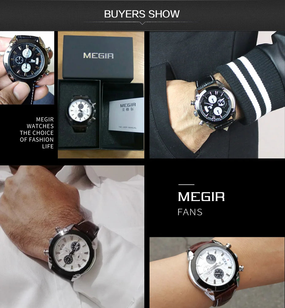 MEGIR Luxury Men's Watch Chronograph Fashion Sport Military Watches Waterproof Male Quartz Wristwatch Clock Montre Homme 2062