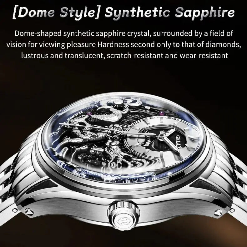 GELATU 6018 Men Watch Luxury Relief Dragon Pattern Watch Original Automatic Mechanical Watch Sapphire Waterproof Men's Watch
