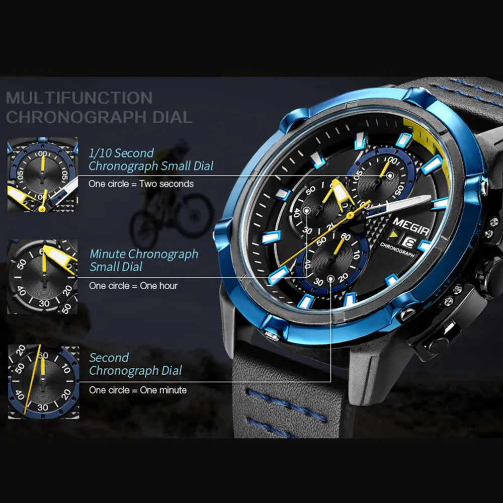 MEGIR Luxury Men's Watch Chronograph Fashion Sport Military Watches Waterproof Male Quartz Wristwatch Clock Montre Homme 2062