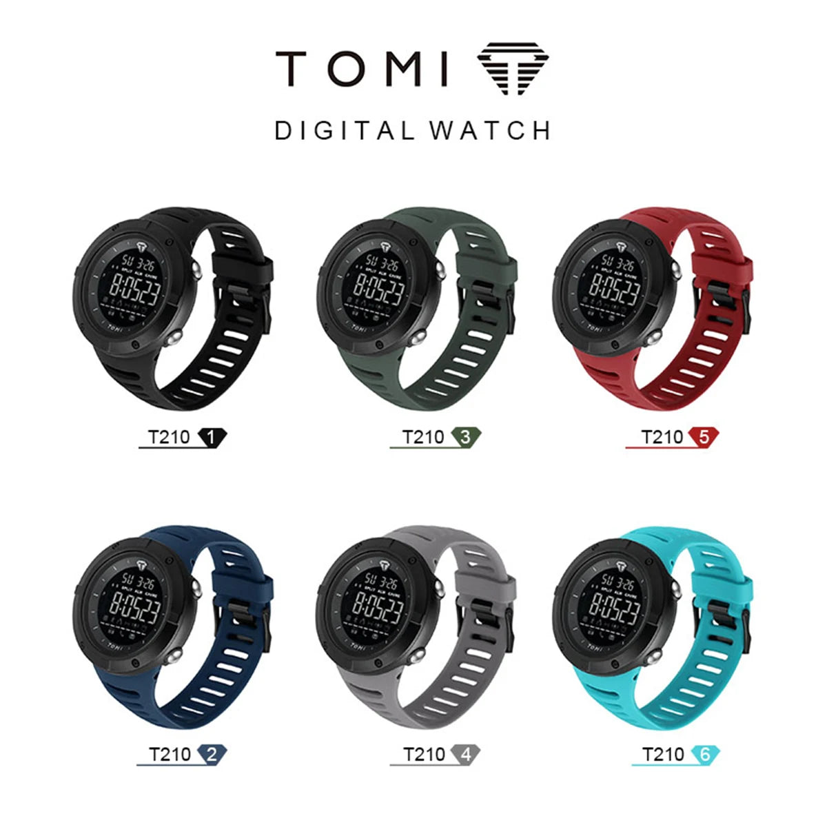 TOMI Men's Watch Night Glow Waterproof Fashion Digital TPU Material Sports Watch