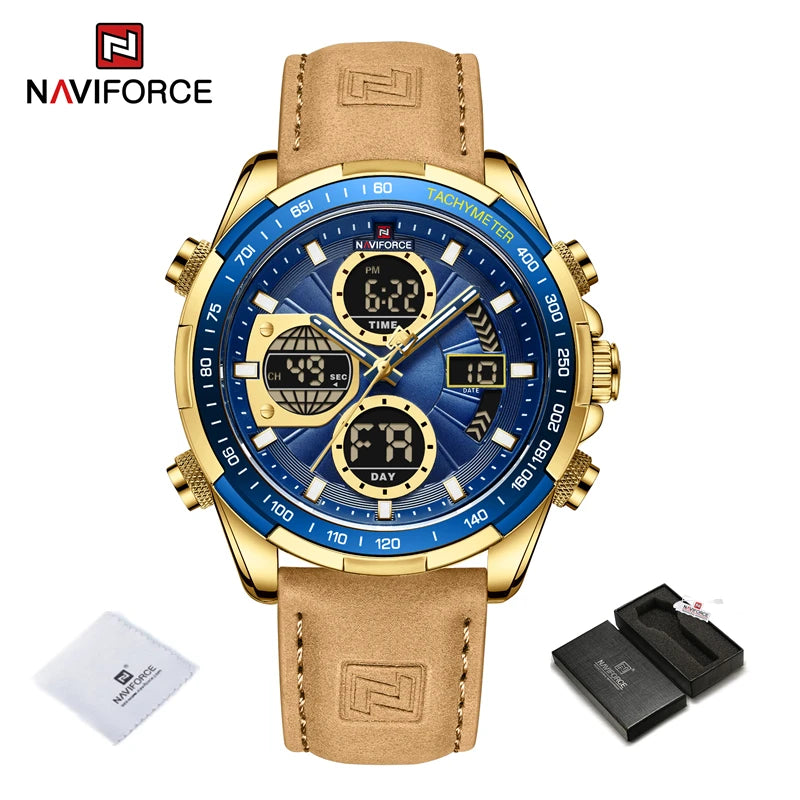 2025 NAVIFORCE Sport Watches for Men Strong Luminous Dual Display Waterproof Quartz Genuine Leather Wristwatch Relogio Masculino