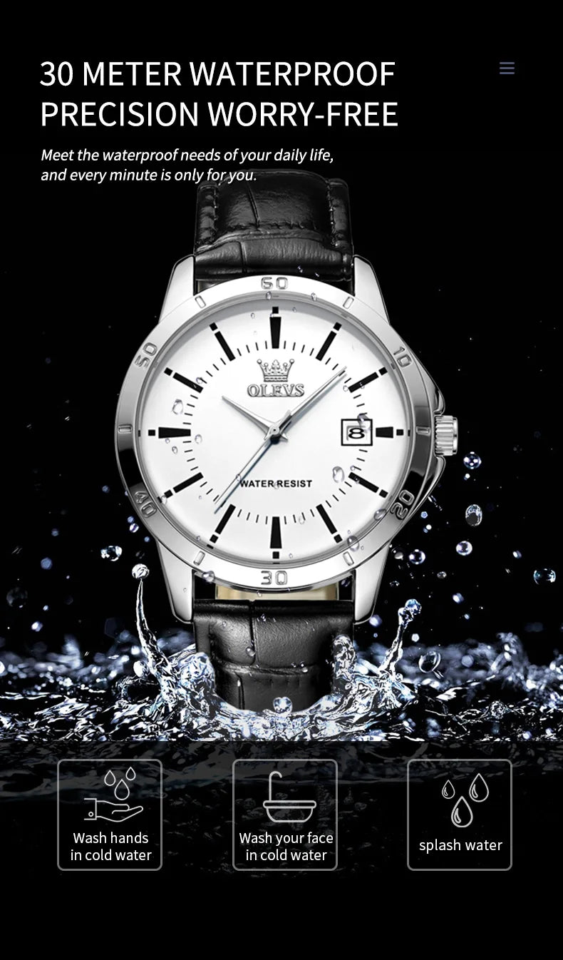 OLEVS Watch Men Fashion Leather Strap Waterproof Quartz Watch for Men Simplicity Calendar Men's Dress Wristwatches Exculsive New