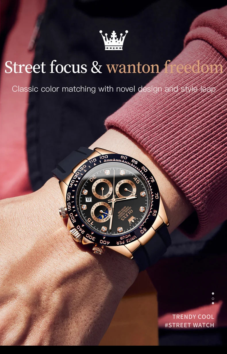 OLEVS Luxury Men's Watches Waterproof Original Quartz Man Watch Moon Phase Watch for Men Chronograph Wrist Watch Luminous Clock