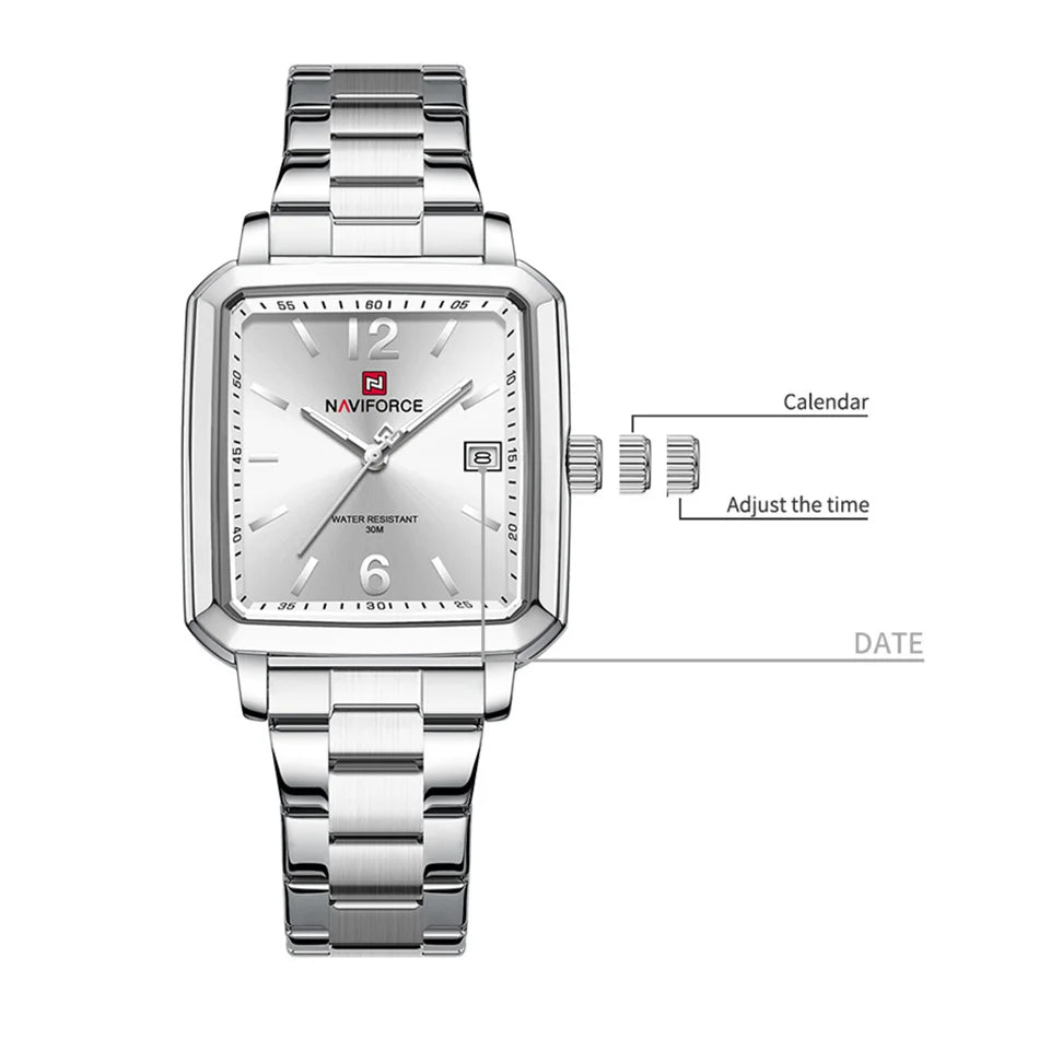 NAVIFORCE Couple Quartz Watch Retro Fashion Calendar Display Stainless Steel Strap Luminous Pointer 3ATM Waterproof Couple Watch