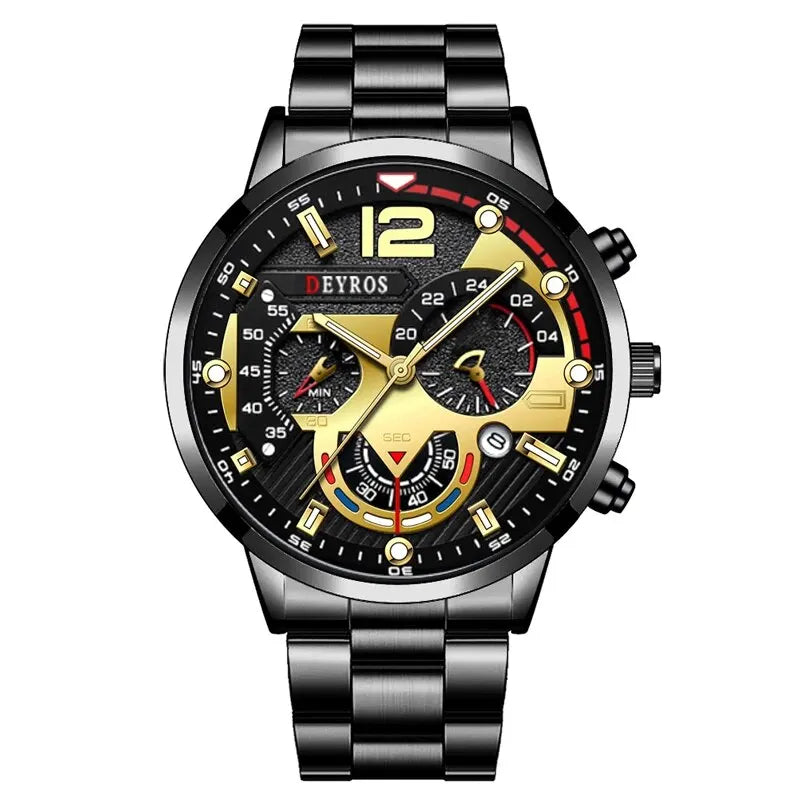 Luxorive LumaSteel Chrono – Men's Luxury Quartz Watch with Calendar & Luminous Display