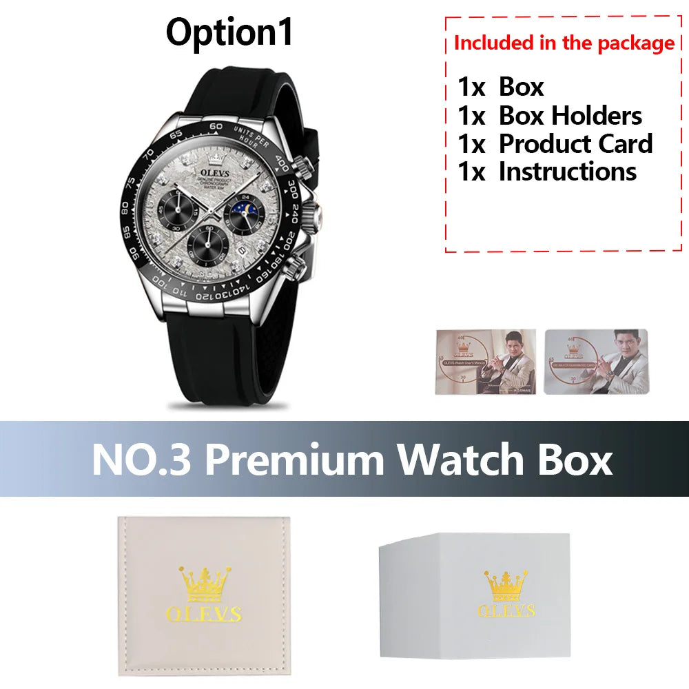 OLEVS Luxury Men's Watches Waterproof Original Quartz Man Watch Moon Phase Watch for Men Chronograph Wrist Watch Luminous Clock