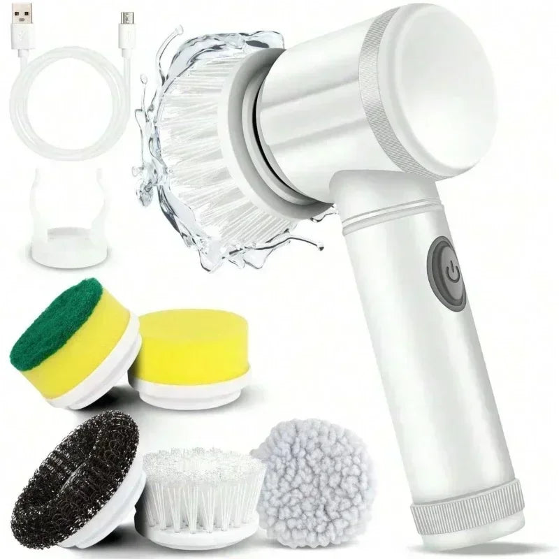 Electric Spin Scrubber with 5 Brush Heads – Bathroom & Home Cleaning Tool
