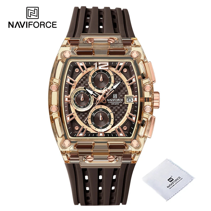 NAVIFORCE Men's Quartz Multifunction Watches Fashion Sports Chronograph 5ATM Waterproof Silicone Band Casual Man Wrist Watch