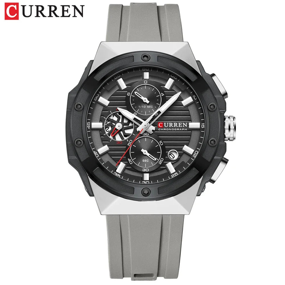 CURREN Multifunctional Sports Chronograph Quartz Watch – Silicone Strap with Luminous Hands