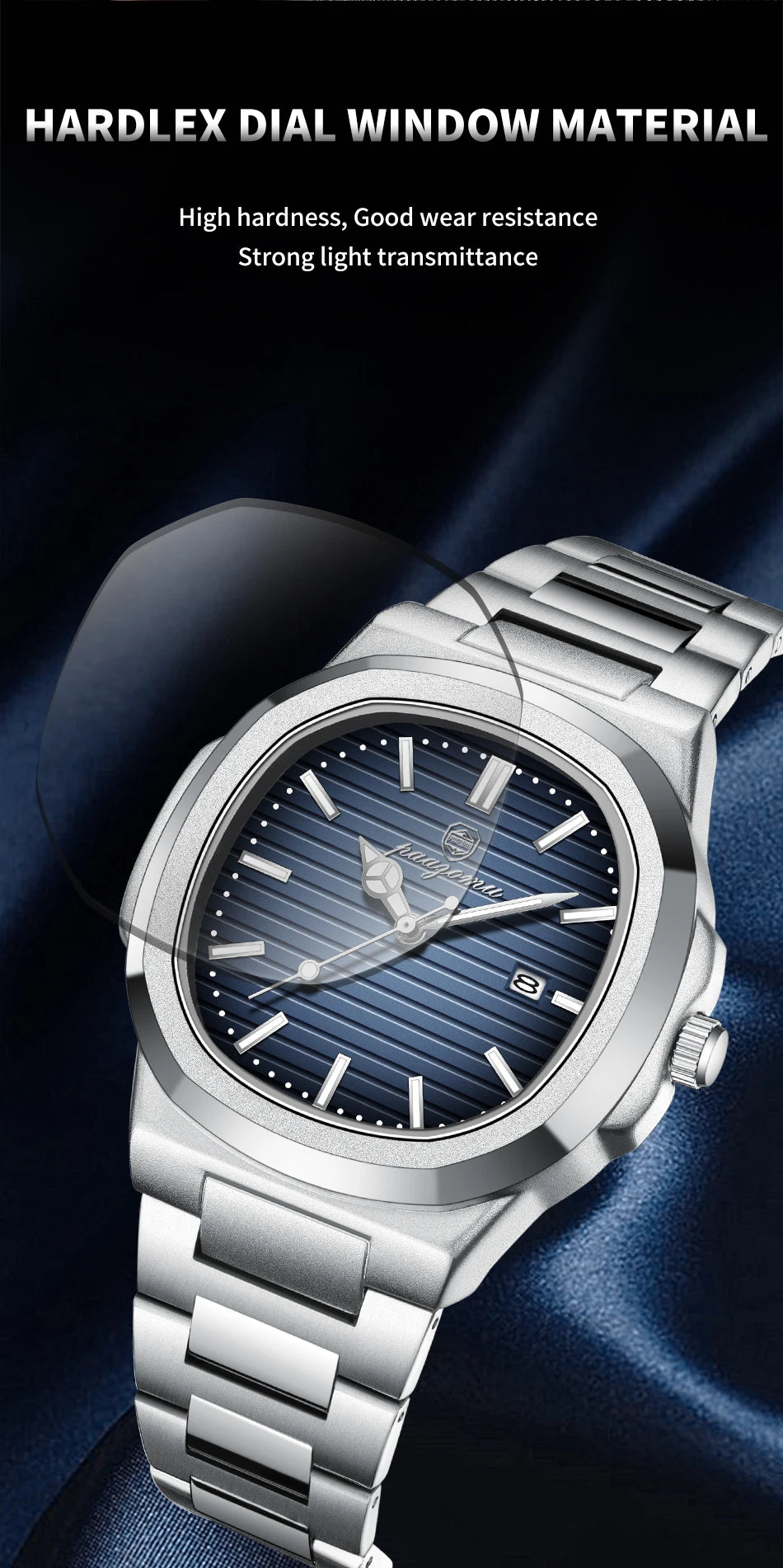 PENGAGAR Luxury Watch Business 50 ATM Waterproof Male Clock Luminous Date Stainless Steel Square Quartz Men Watches reloj hombre