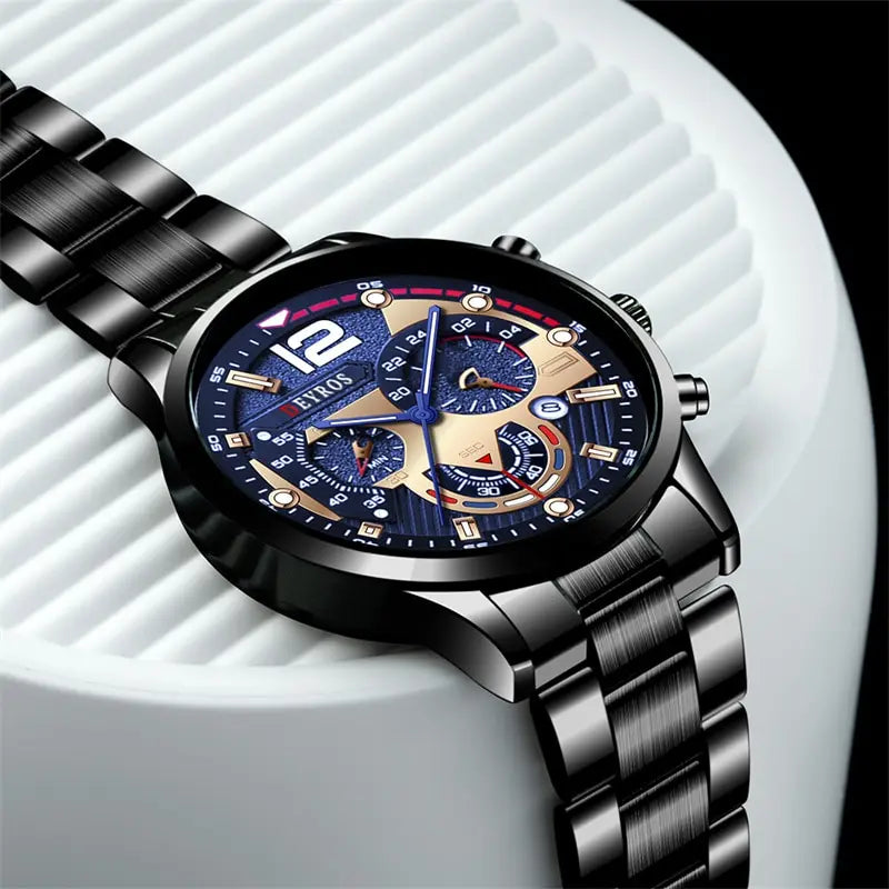 Luxorive LumaSteel Chrono – Men's Luxury Quartz Watch with Calendar & Luminous Display