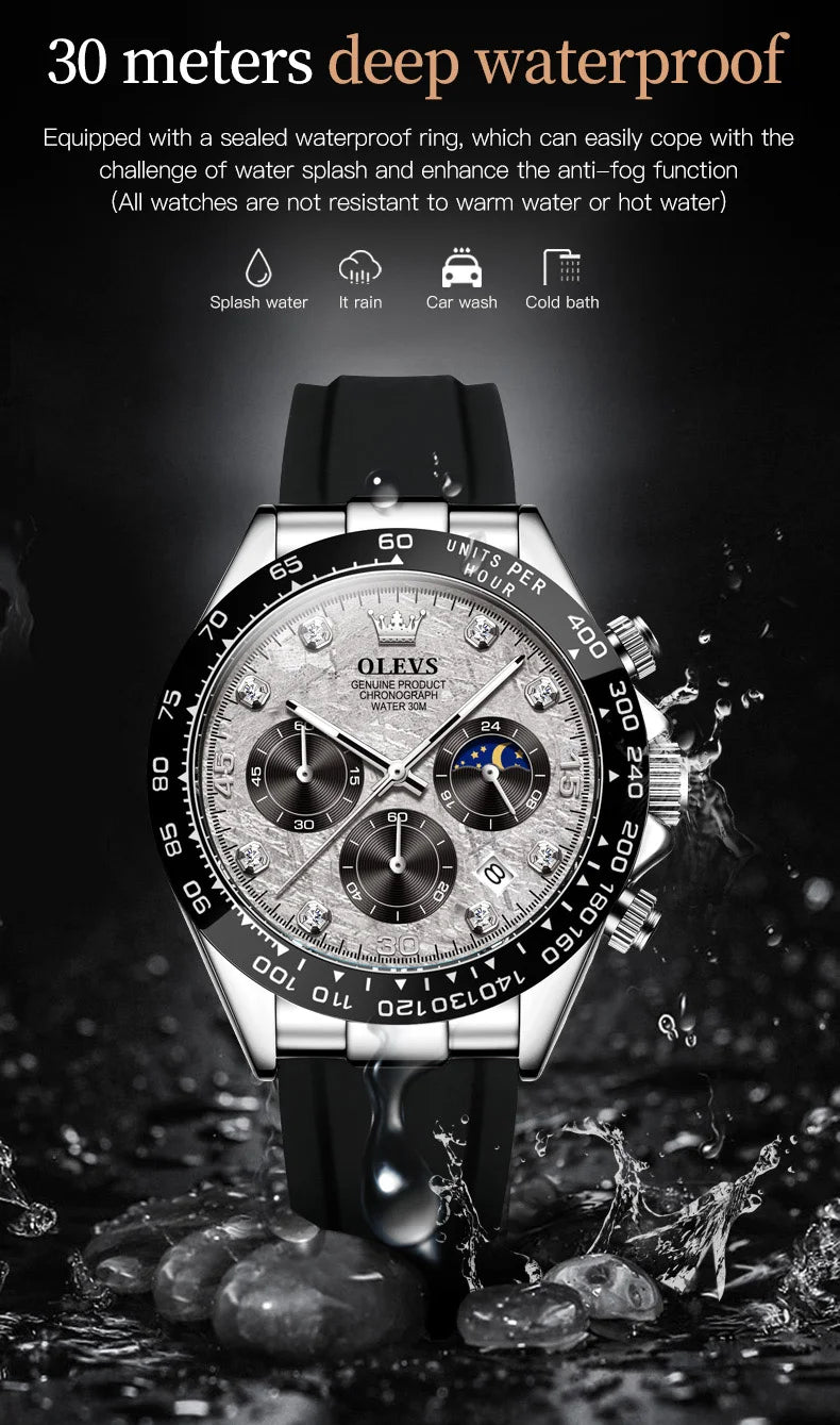 OLEVS Luxury Men's Watches Waterproof Original Quartz Man Watch Moon Phase Watch for Men Chronograph Wrist Watch Luminous Clock