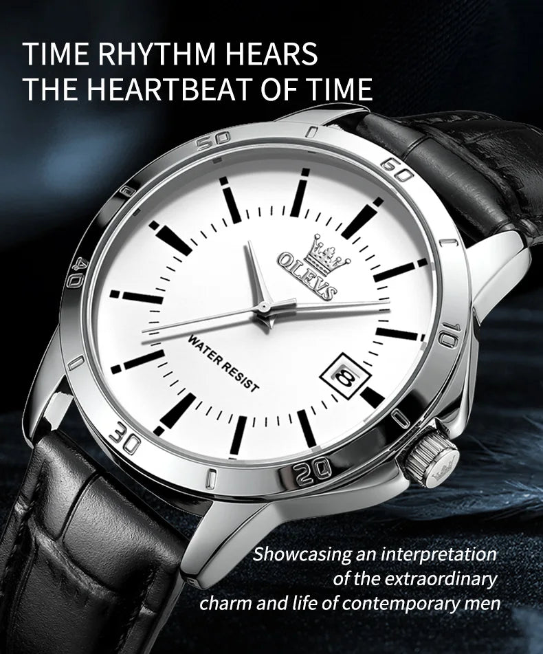 OLEVS Watch Men Fashion Leather Strap Waterproof Quartz Watch for Men Simplicity Calendar Men's Dress Wristwatches Exculsive New