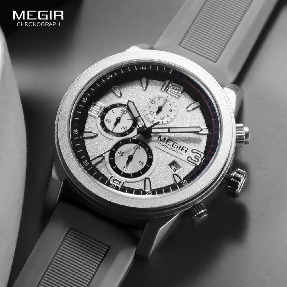MEGIR 2026 Sport Analog mens watches Fashion Military Silicone Chronograph Quartz Wristwatch reloj de hombre Luminous Hands