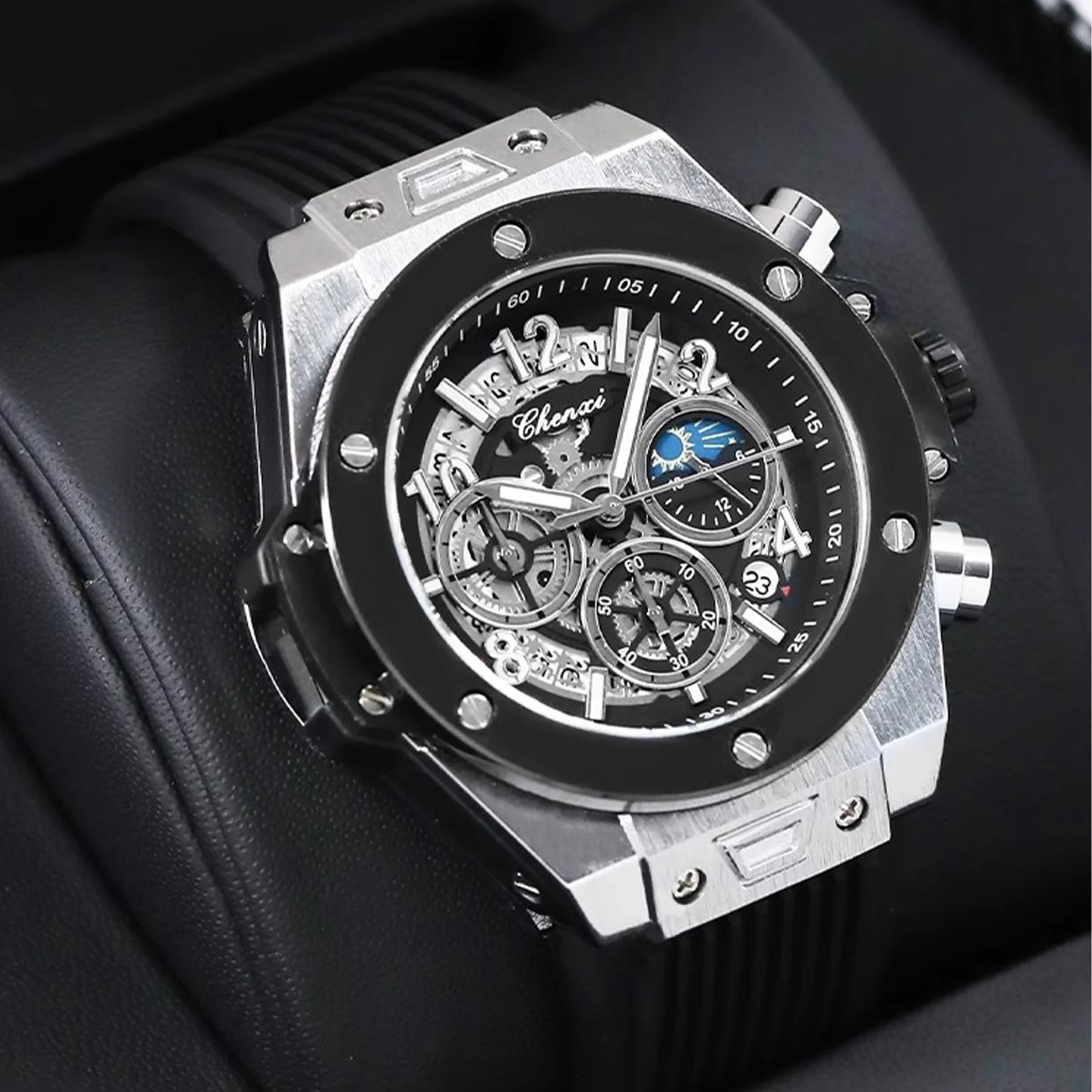 Luxorive StarryEdge – Silicone Military Moon-Phase Chrono Watch