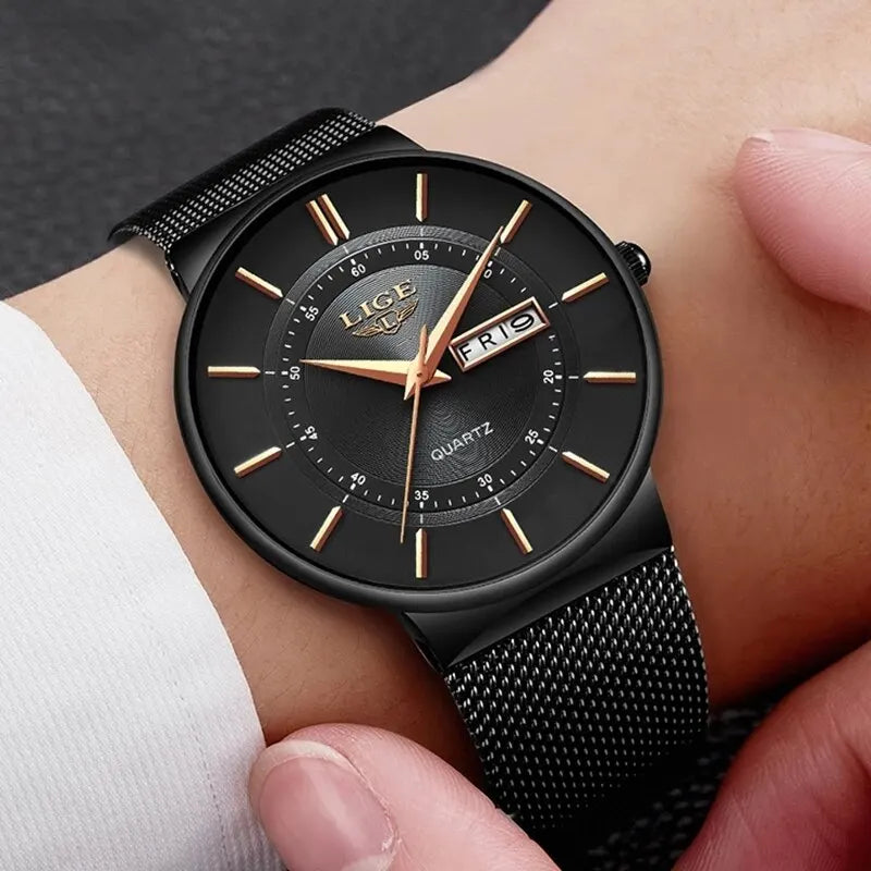 LIGE 2024 Ultra Thin Quartz Watch – Sleek, modern, and designed for men who appreciate minimalist elegance with sporty performance.