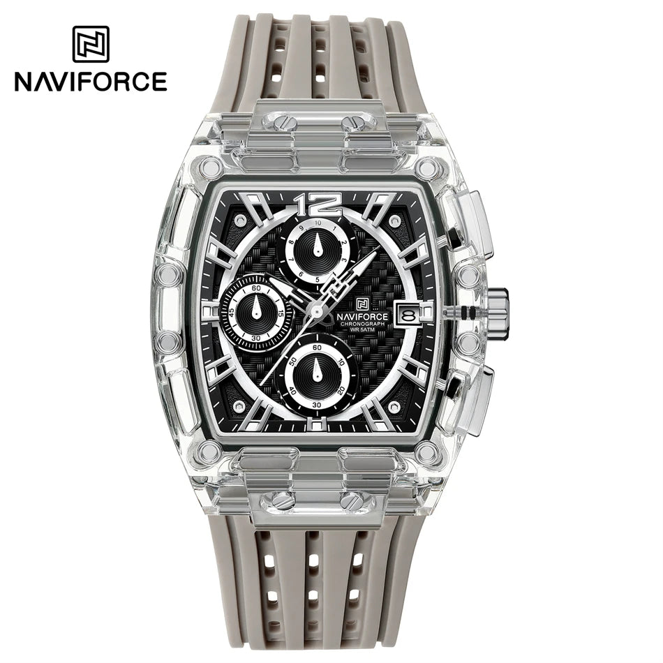 NAVIFORCE Fashion Men Watch Quartz Chronograph Clock 3ATM Waterproof Silicone Band Sports Casual Date Display Male Wristwatches