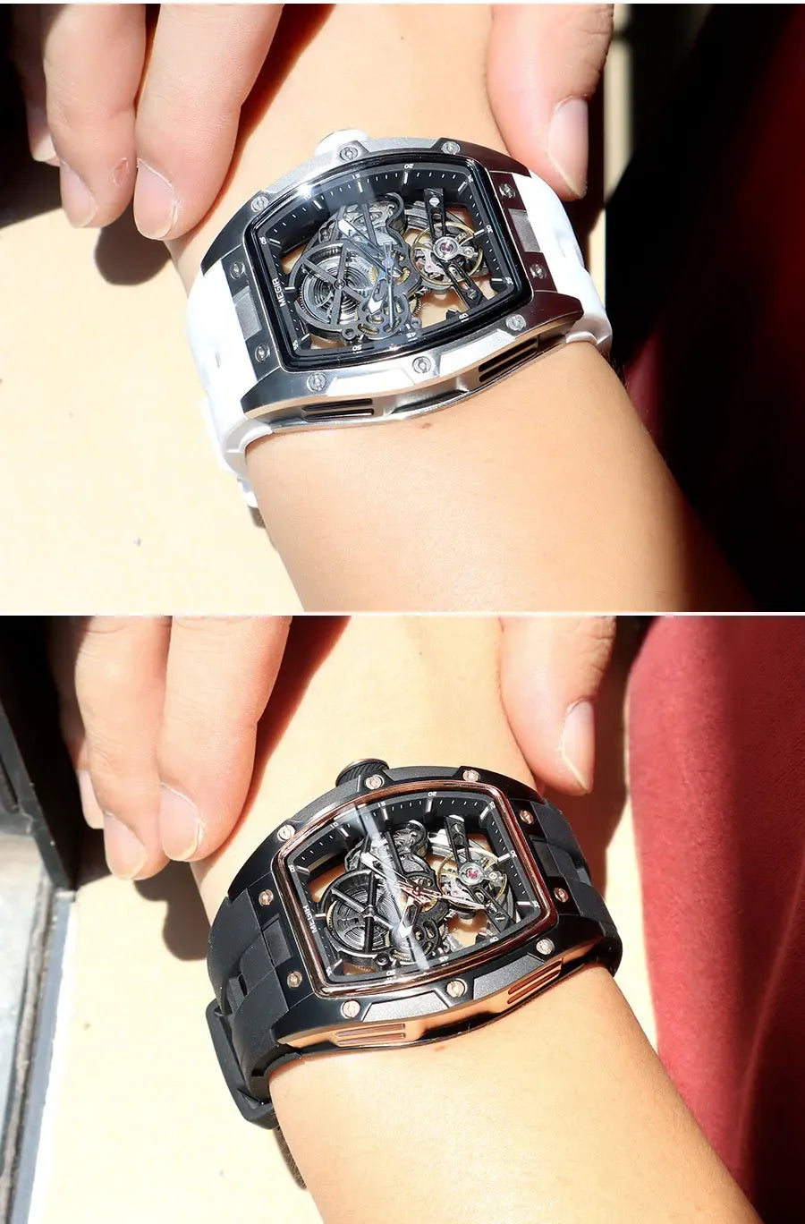 Luxorive MEGIR 2242 – Automatic Tonneau Dial Men’s Watch | Black Silicone Strap | Luminous Sport Design