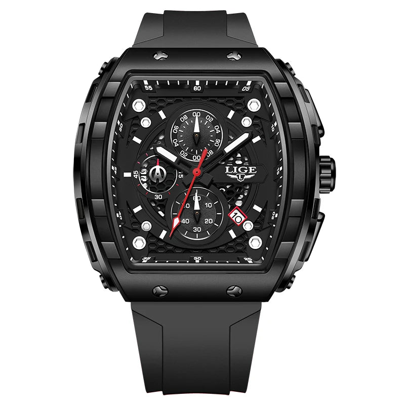 LIGE Luxury Square Chronograph — a bold statement timepiece designed for men who appreciate modern luxury in a unique square profile.