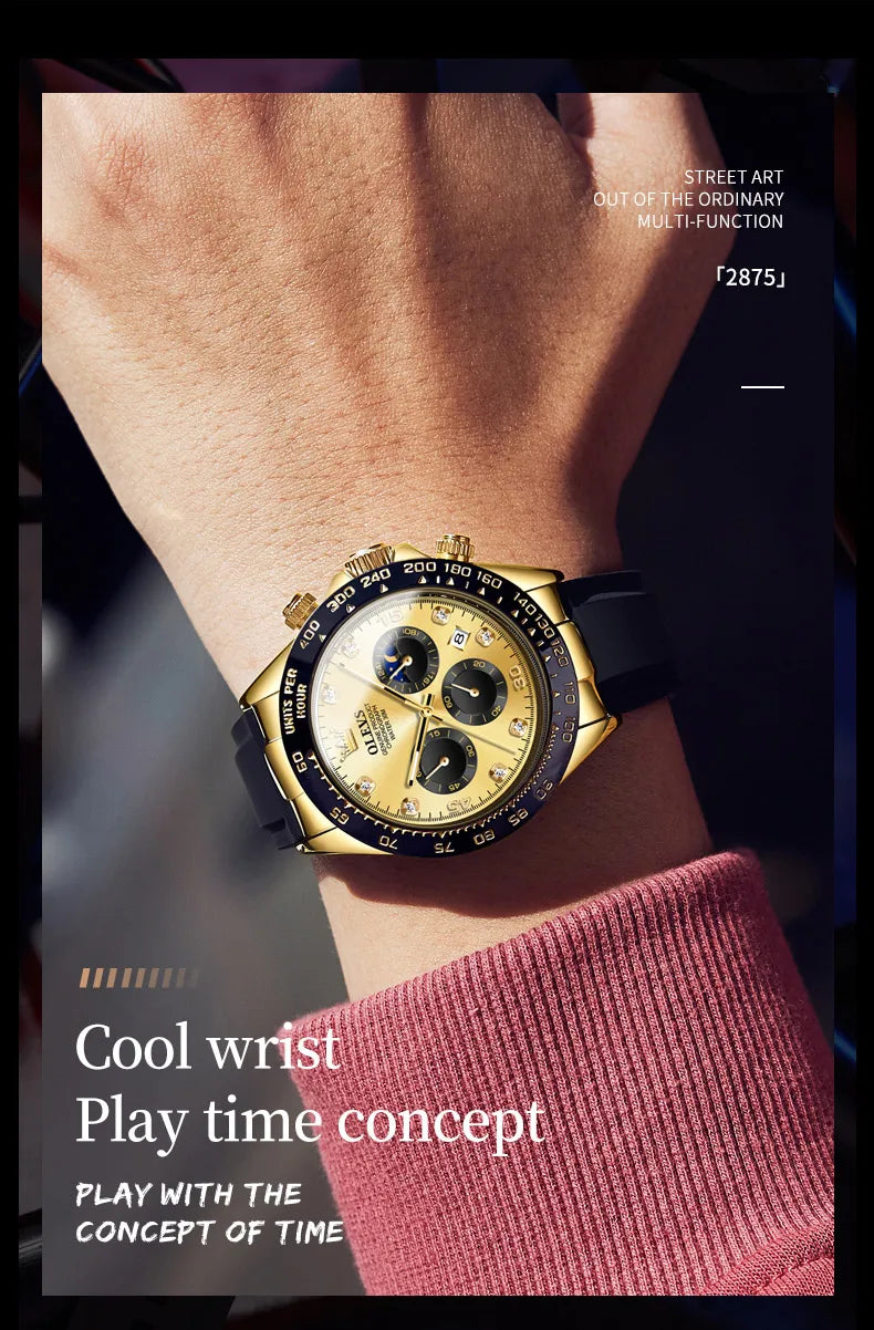 OLEVS Luxury Men's Watches Waterproof Original Quartz Man Watch Moon Phase Watch for Men Chronograph Wrist Watch Luminous Clock