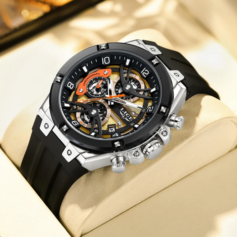 LIGE Military Sports Edition — a rugged and stylish men's quartz chronograph designed for adventure, precision, and everyday wear.