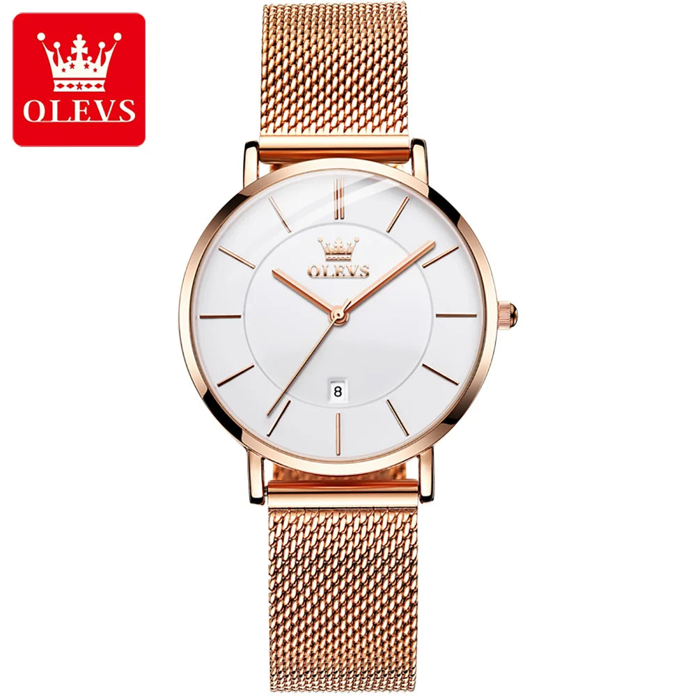 OLEVS 5869 Original Quartz Watch for Women Ultra Thin 6.5mm Simple Fashion Auto Date Hand Clock 30m Waterproof Ladies Wristwatch
