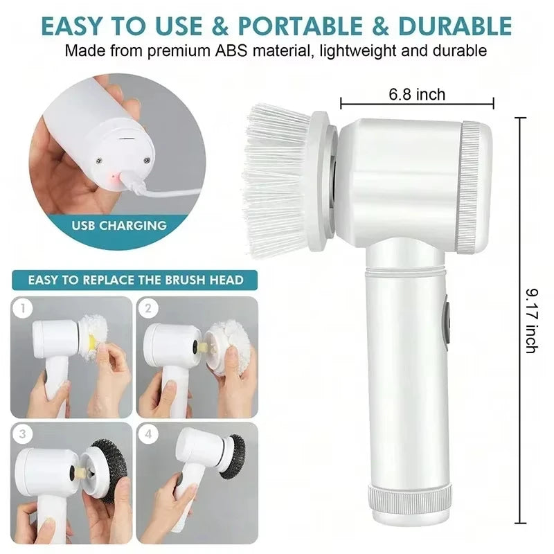 5-in-1 Electric Spin Scrubber – Bathroom & Kitchen Cleaning Brush