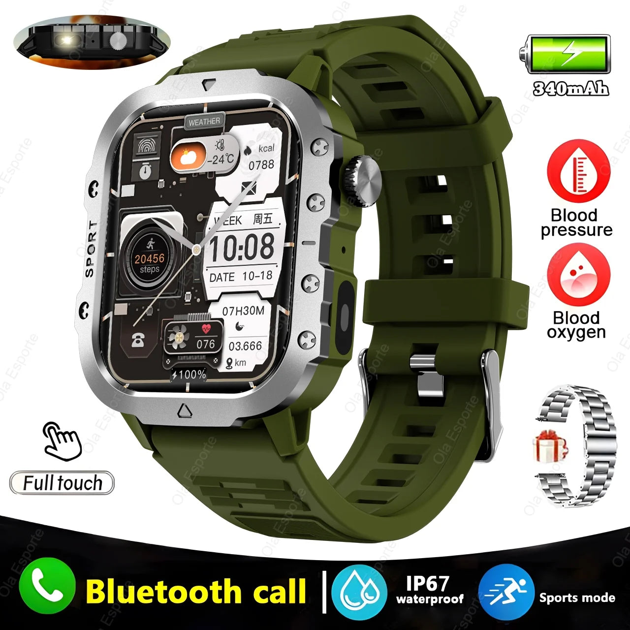 Luxorive TrailMaster Pro – Military GPS Smartwatch with Compass, Flashlight & Bluetooth Call
