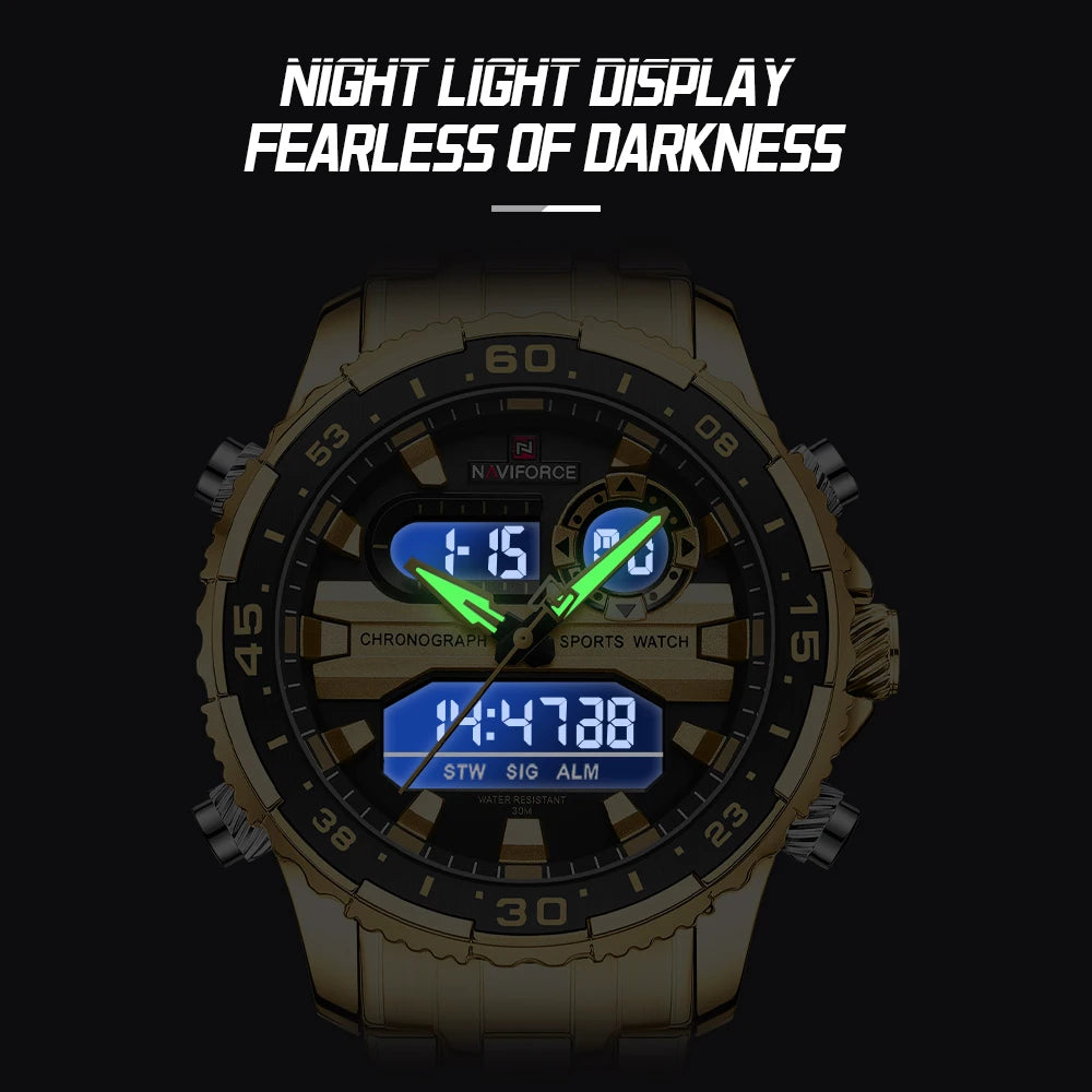 NAVIFORCE Fashion Brand Black Gold Men Watch Fashion Luxury Quartz Wrist Watches Sport Waterproof Stainless Steel Strap NF9234