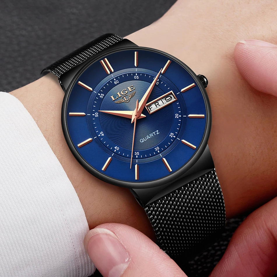 LIGE 2024 Ultra Thin Quartz Watch – Sleek, modern, and designed for men who appreciate minimalist elegance with sporty performance.