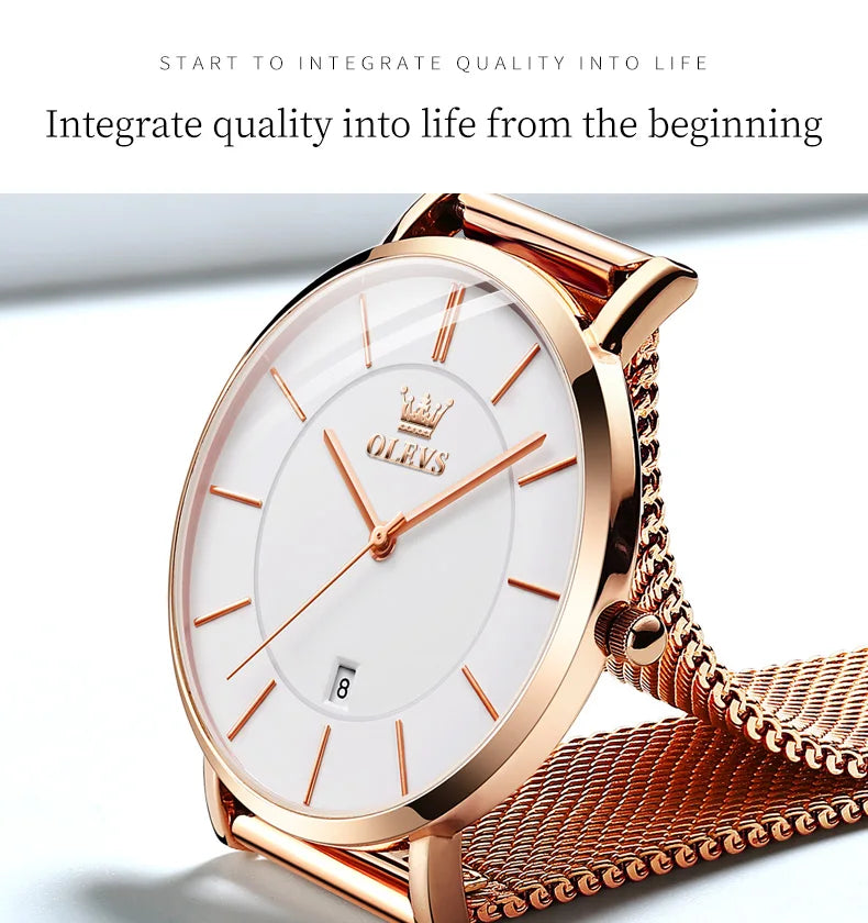 OLEVS 5869 Original Quartz Watch for Women Ultra Thin 6.5mm Simple Fashion Auto Date Hand Clock 30m Waterproof Ladies Wristwatch