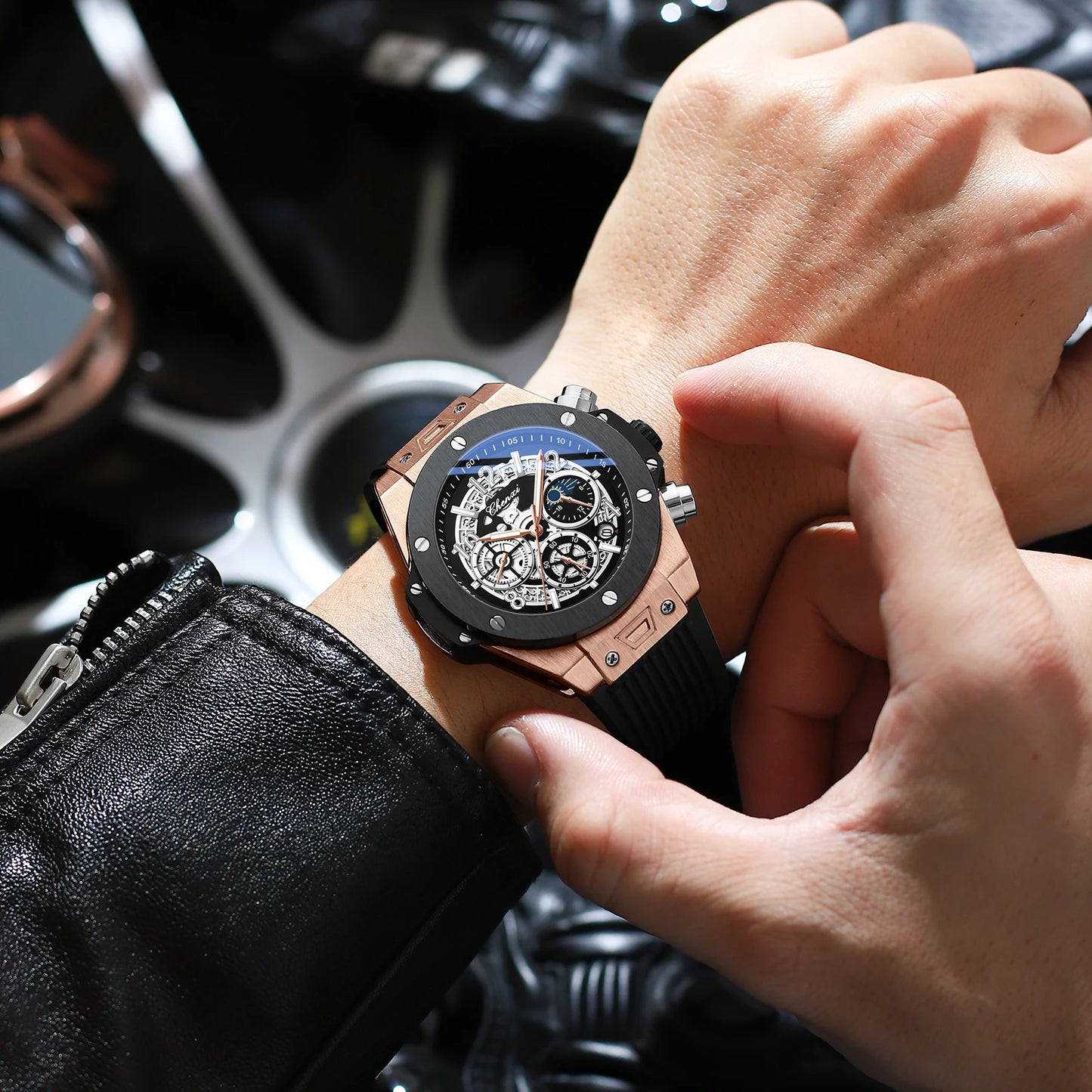 Luxorive StarryEdge – Silicone Military Moon-Phase Chrono Watch