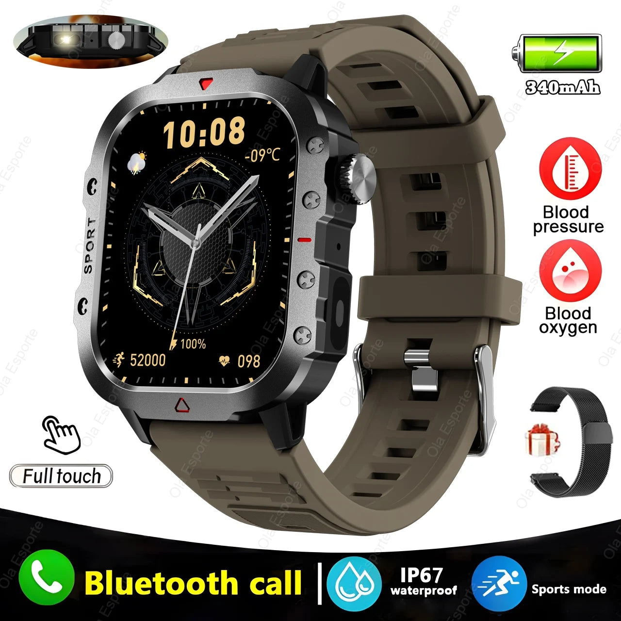 Luxorive TrailMaster Pro – Military GPS Smartwatch with Compass, Flashlight & Bluetooth Call