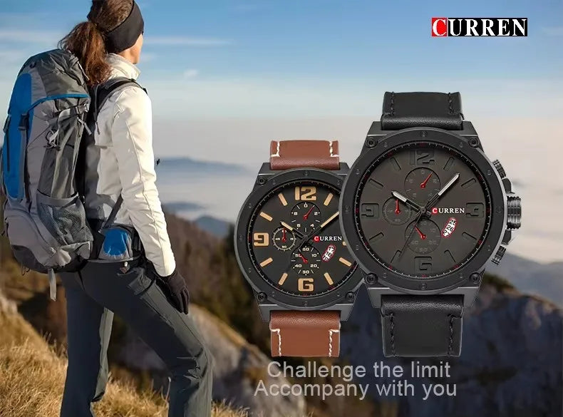 CURREN 8230 Men's Quartz Chronograph Watch – Fashion Outdoor Wristwatch with Brown & Black Leather Strap